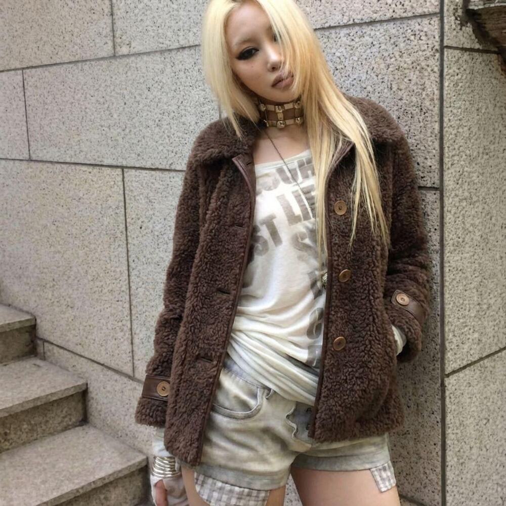 Brown Faux Fur Jacket Rockstar Girlfriend Spring Outerwear